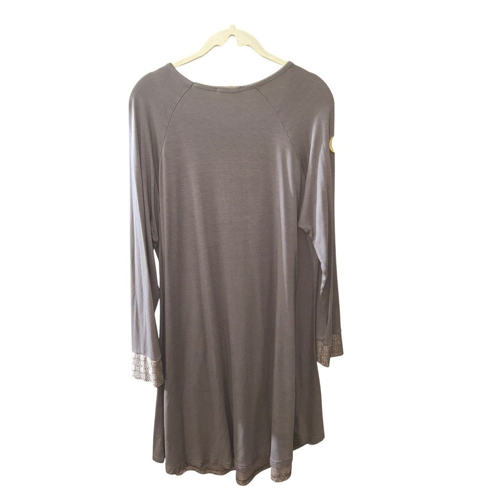 Taupe Gray Geometric Pattern Tunic Dress Rhinestone Accents by Canturk XL‎ - Picture 2 of 5